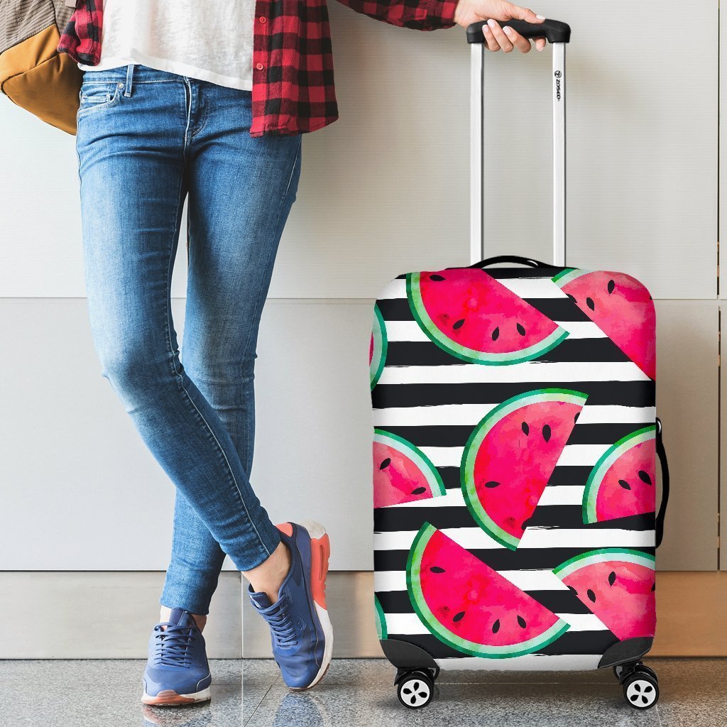 Black Striped Watermelon Pattern Print Luggage Cover GearFrost