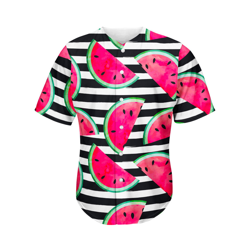 Black Striped Watermelon Pattern Print Men's Baseball Jersey