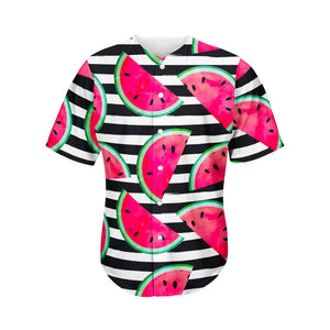 Black Striped Watermelon Pattern Print Men's Baseball Jersey