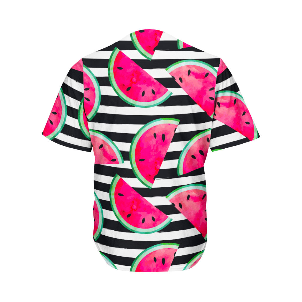 Black Striped Watermelon Pattern Print Men's Baseball Jersey