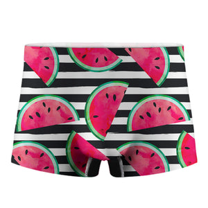 Black Striped Watermelon Pattern Print Men's Boxer Briefs