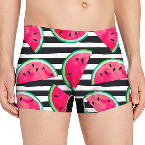 Black Striped Watermelon Pattern Print Men's Boxer Briefs