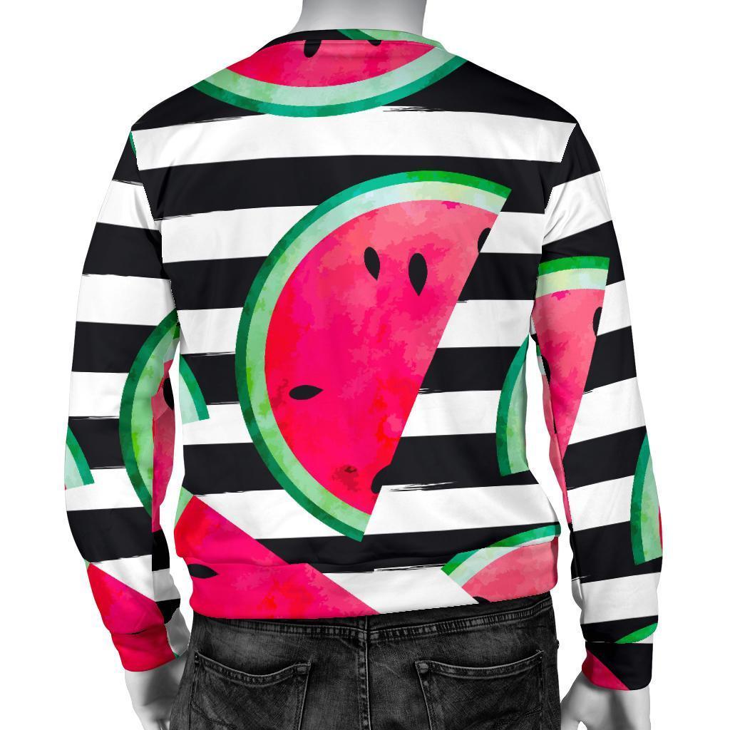 Black Striped Watermelon Pattern Print Men's Crewneck Sweatshirt GearFrost
