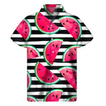 Black Striped Watermelon Pattern Print Men's Short Sleeve Shirt