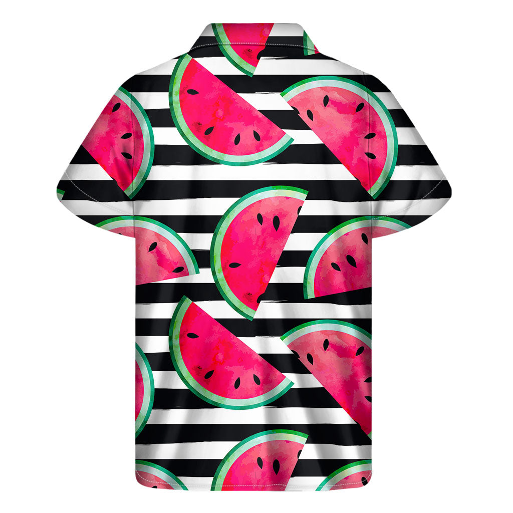 Black Striped Watermelon Pattern Print Men's Short Sleeve Shirt