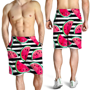 Black Striped Watermelon Pattern Print Men's Shorts