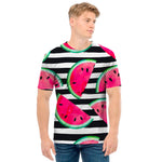 Black Striped Watermelon Pattern Print Men's T-Shirt