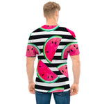 Black Striped Watermelon Pattern Print Men's T-Shirt