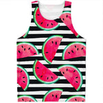 Black Striped Watermelon Pattern Print Men's Tank Top