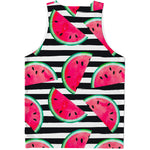 Black Striped Watermelon Pattern Print Men's Tank Top