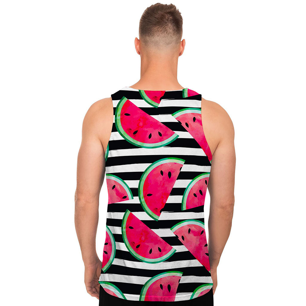 Black Striped Watermelon Pattern Print Men's Tank Top