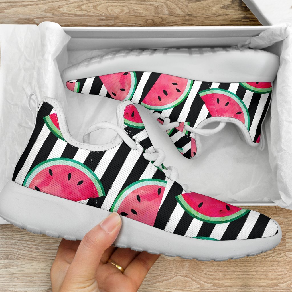 Black Striped Watermelon Pattern Print Mesh Knit Shoes GearFrost