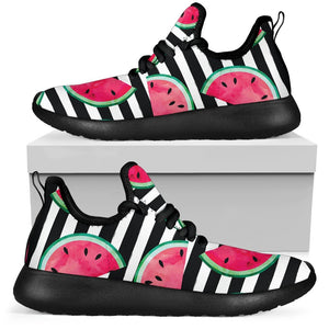 Black Striped Watermelon Pattern Print Mesh Knit Shoes GearFrost