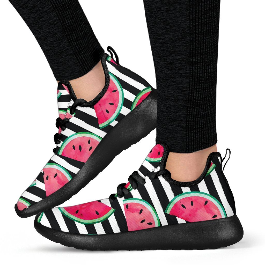 Black Striped Watermelon Pattern Print Mesh Knit Shoes GearFrost