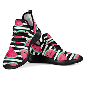 Black Striped Watermelon Pattern Print Mesh Knit Shoes GearFrost