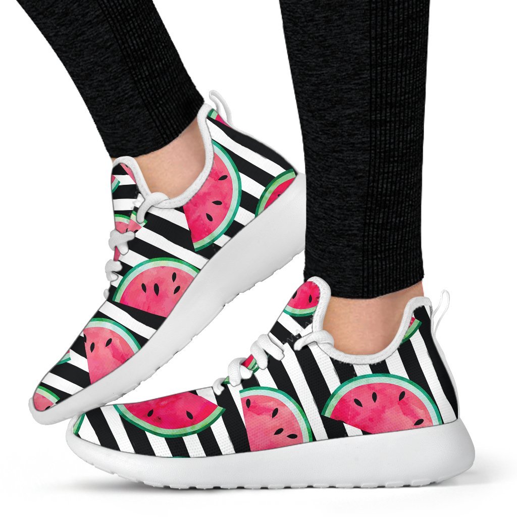 Black Striped Watermelon Pattern Print Mesh Knit Shoes GearFrost