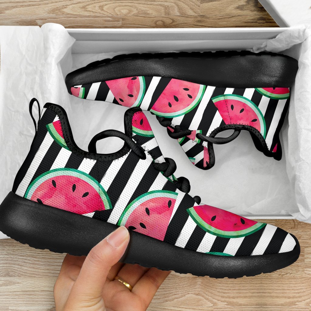 Black Striped Watermelon Pattern Print Mesh Knit Shoes GearFrost