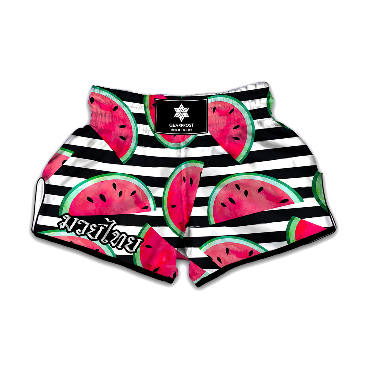 Black Striped Watermelon Pattern Print Muay Thai Boxing Shorts