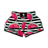 Black Striped Watermelon Pattern Print Muay Thai Boxing Shorts