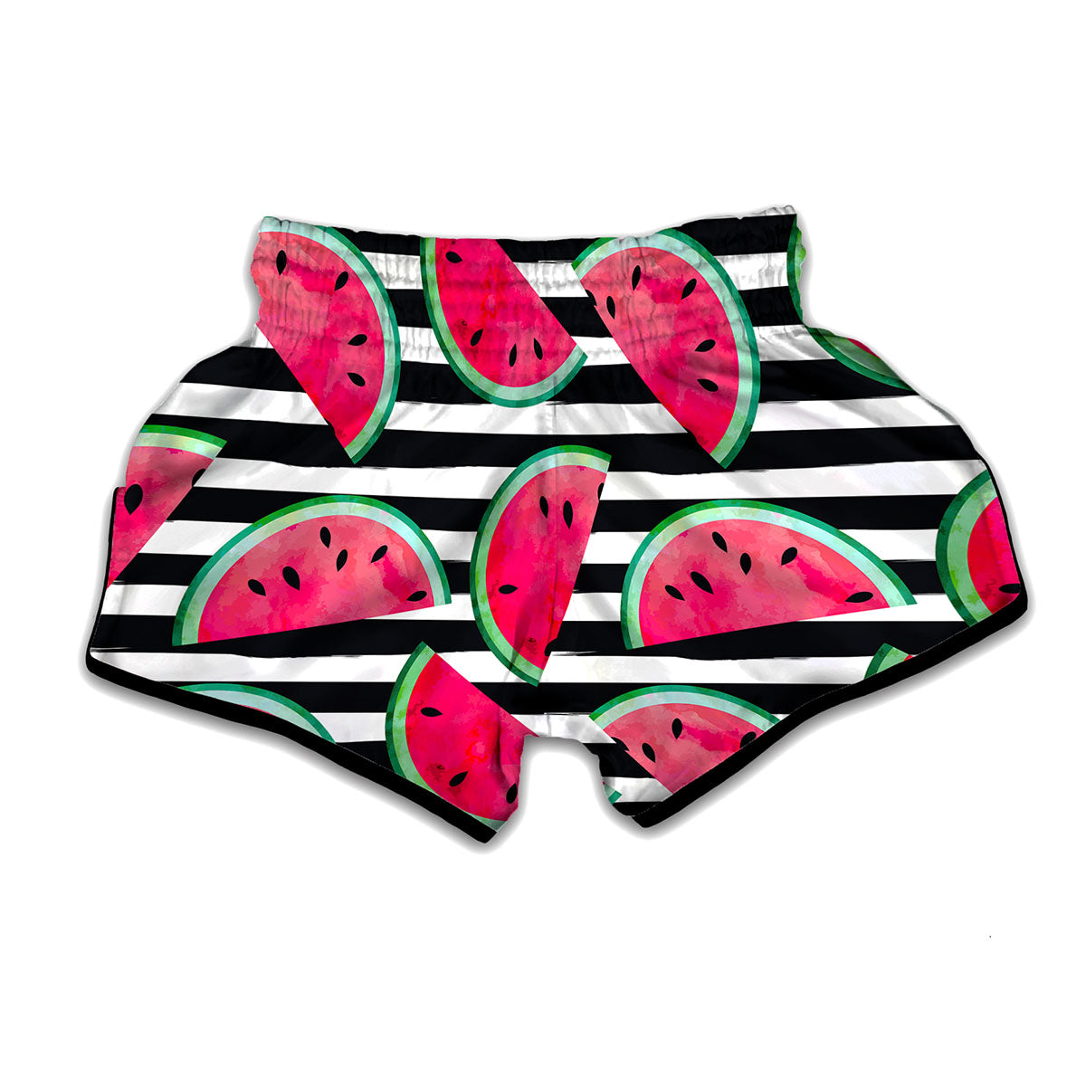 Black Striped Watermelon Pattern Print Muay Thai Boxing Shorts