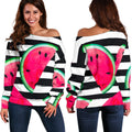 Black Striped Watermelon Pattern Print Off The Shoulder Sweatshirt