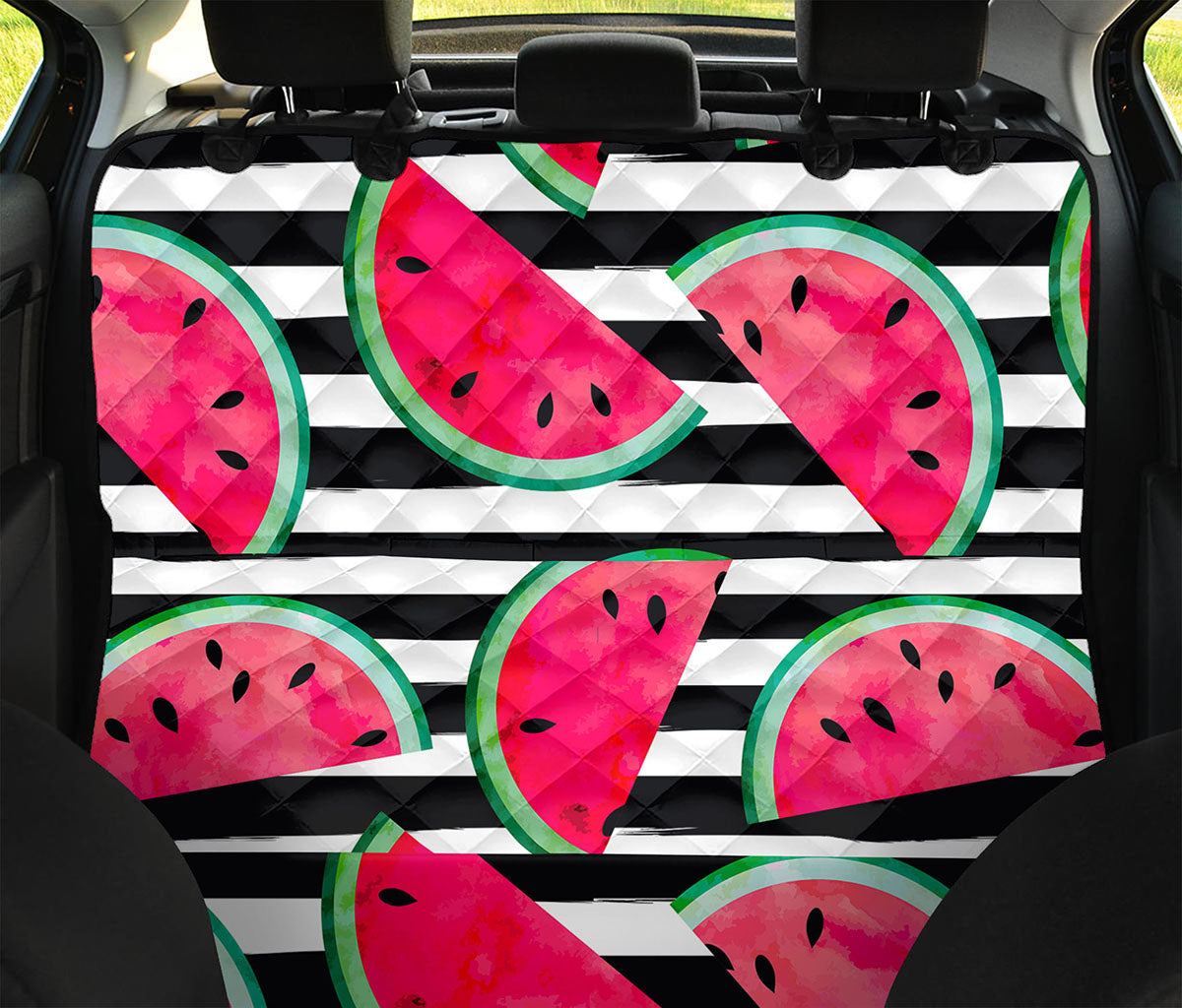 Black Striped Watermelon Pattern Print Pet Car Back Seat Cover