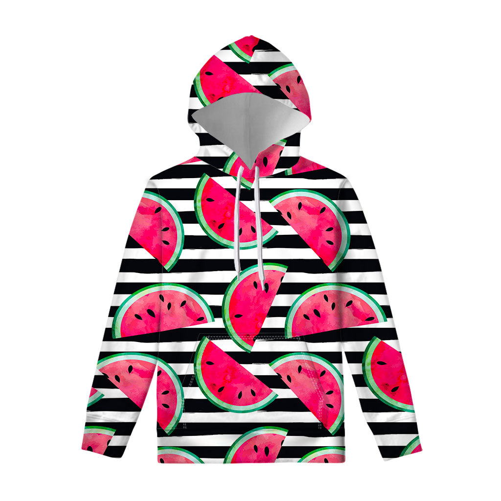 Black Striped Watermelon Pattern Print Pullover Hoodie