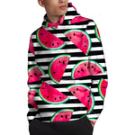 Black Striped Watermelon Pattern Print Pullover Hoodie