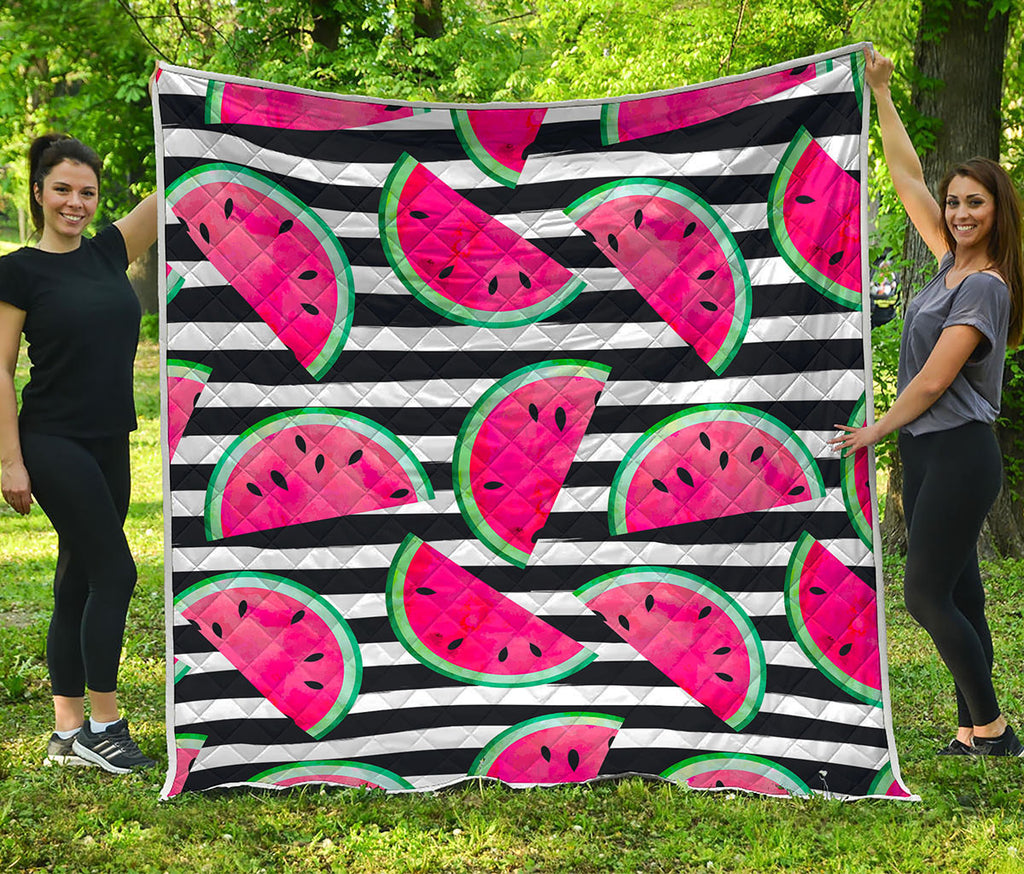 Black Striped Watermelon Pattern Print Quilt