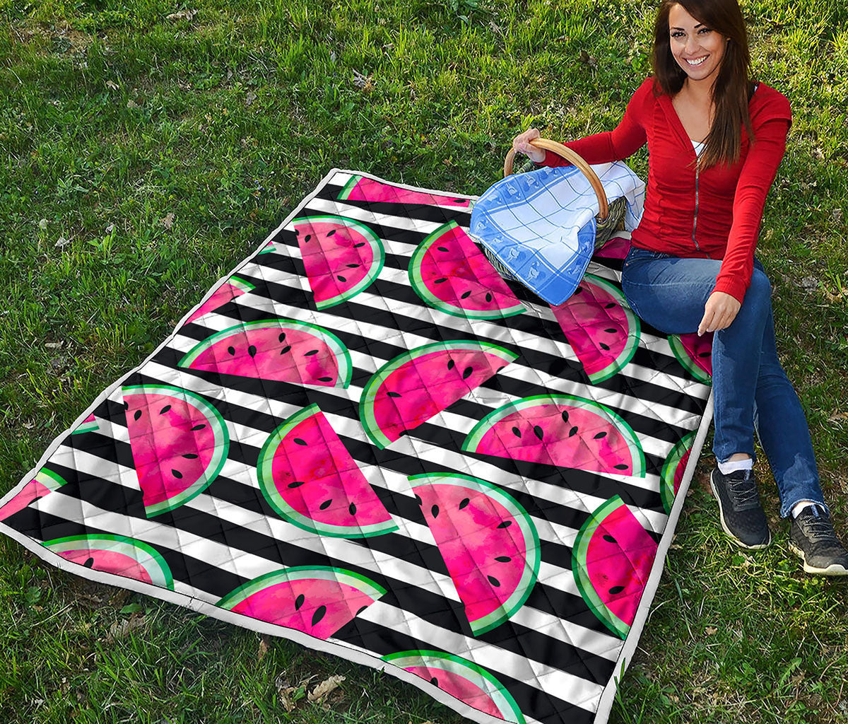 Black Striped Watermelon Pattern Print Quilt