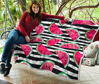 Black Striped Watermelon Pattern Print Quilt
