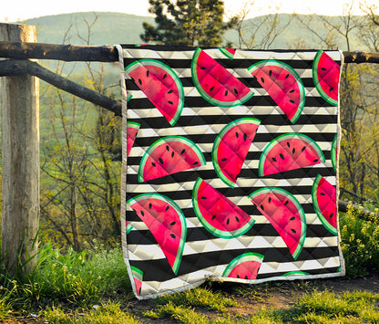 Black Striped Watermelon Pattern Print Quilt