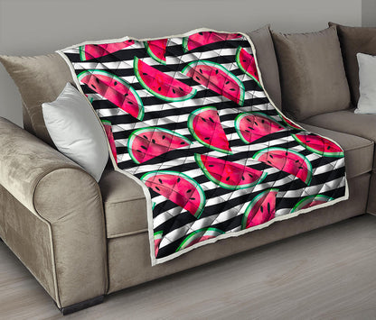 Black Striped Watermelon Pattern Print Quilt