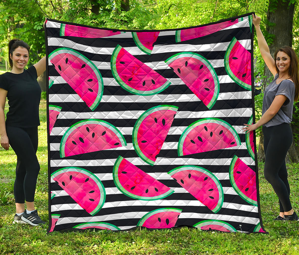 Black Striped Watermelon Pattern Print Quilt