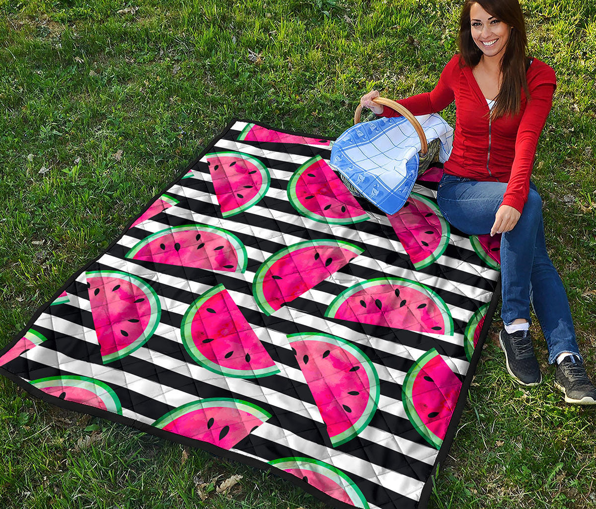 Black Striped Watermelon Pattern Print Quilt