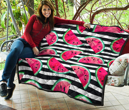 Black Striped Watermelon Pattern Print Quilt