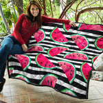 Black Striped Watermelon Pattern Print Quilt