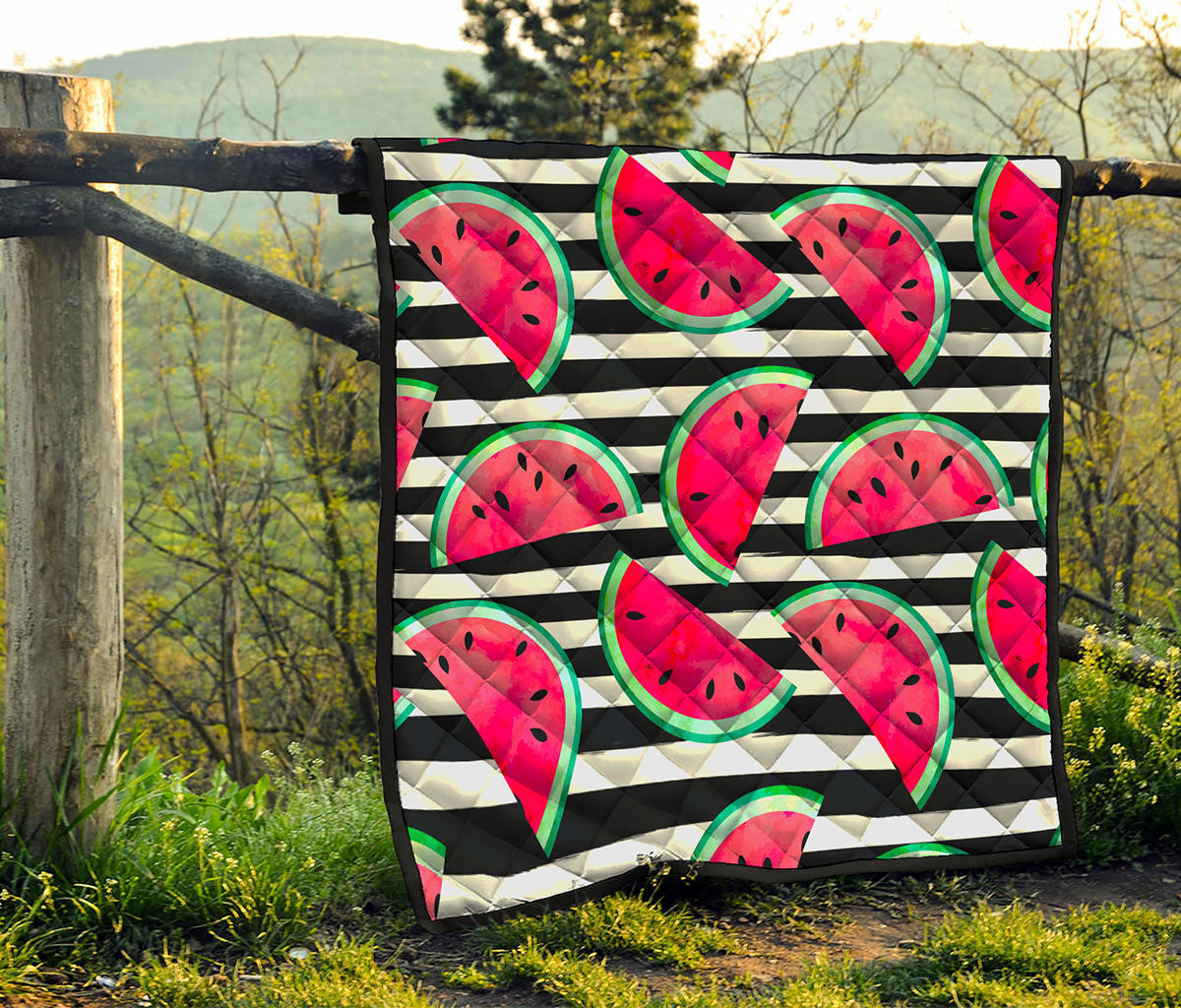 Black Striped Watermelon Pattern Print Quilt
