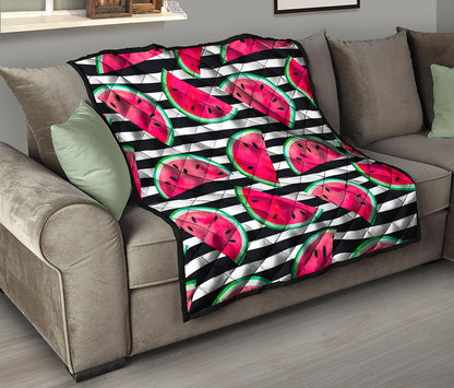 Black Striped Watermelon Pattern Print Quilt