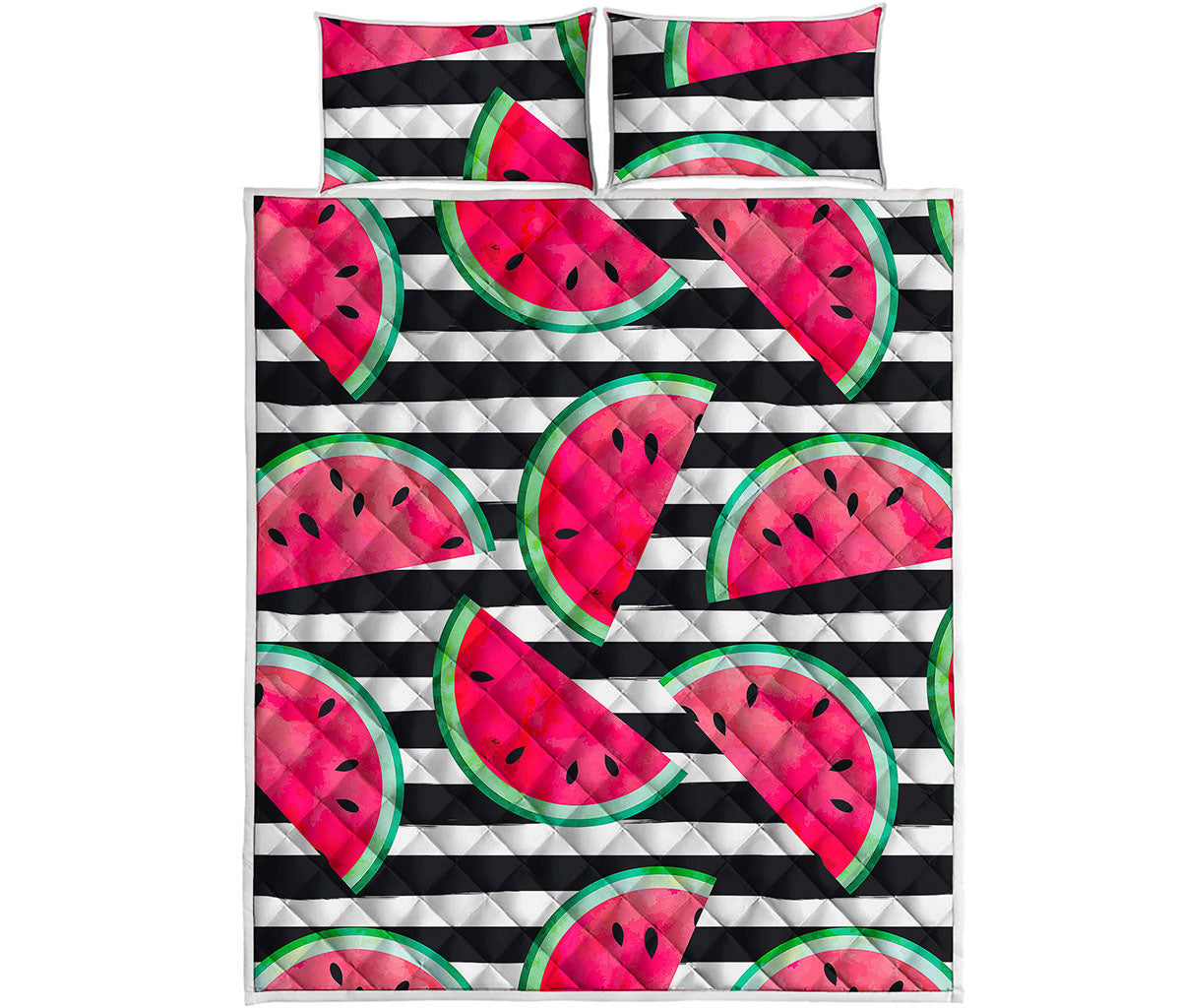 Black Striped Watermelon Pattern Print Quilt Bed Set