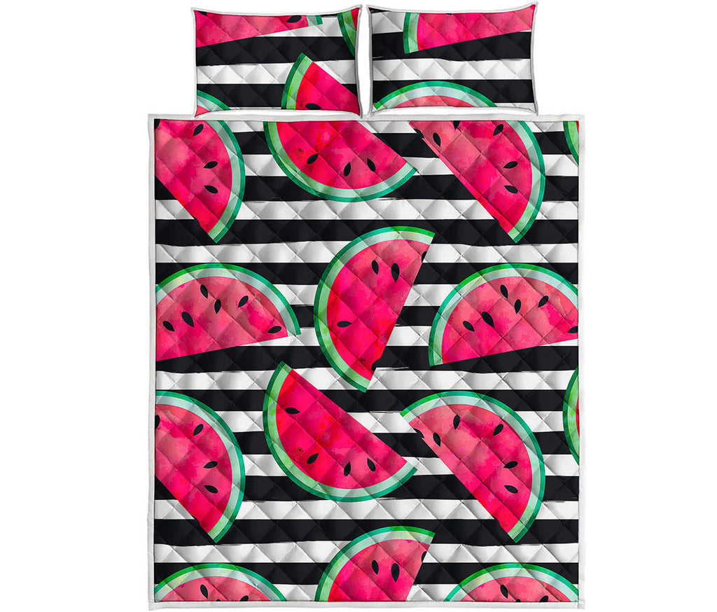 Black Striped Watermelon Pattern Print Quilt Bed Set