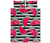 Black Striped Watermelon Pattern Print Quilt Bed Set