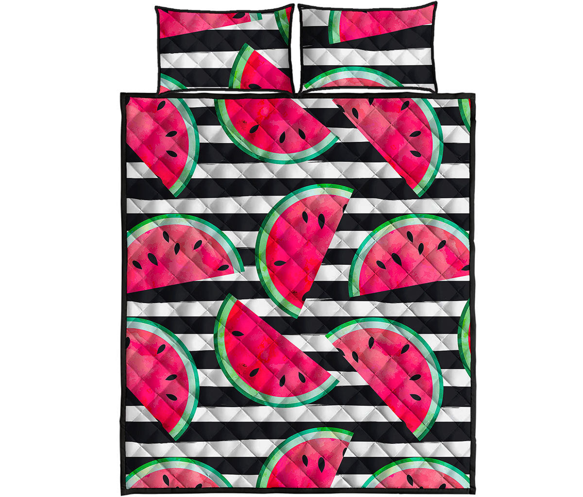 Black Striped Watermelon Pattern Print Quilt Bed Set