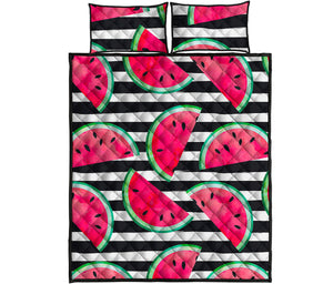 Black Striped Watermelon Pattern Print Quilt Bed Set