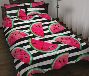 Black Striped Watermelon Pattern Print Quilt Bed Set