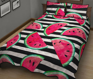 Black Striped Watermelon Pattern Print Quilt Bed Set