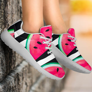 Black Striped Watermelon Pattern Print Sport Shoes GearFrost