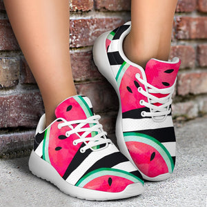 Black Striped Watermelon Pattern Print Sport Shoes GearFrost