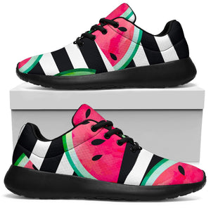 Black Striped Watermelon Pattern Print Sport Shoes GearFrost