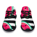 Black Striped Watermelon Pattern Print Sport Shoes GearFrost